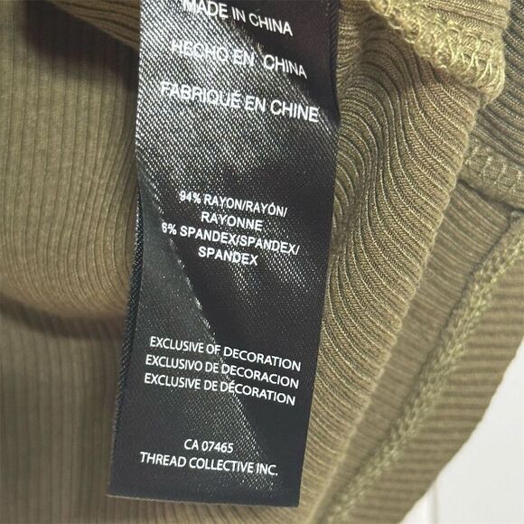 Bebe Olive Green Ribbed Rhinestone Logo Tee Shirt Top L Y2K Glam Stretch Bling - Picture 7 of 8